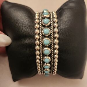 Silver and Turquoise Beaded Women's Bracelet